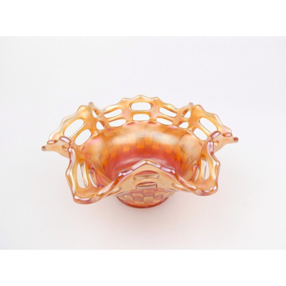 Vintage Marigold Iridescent Carnival Glass Basketweave Candy‎ Dish Bowl